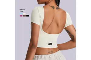 Women's Gym Yoga T-Shirt Quick Drying Fitness Running Top U-Shape Back Design Half Fixed Cup Breathable Plus Size