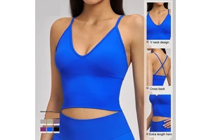 Crop V Neck Custom High Quality Sportswear Ladies Yoga Bra Crossed Back Crisscross Workout Odm Sports Bra Seamless