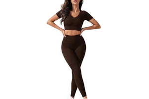 Womens High Waist Seamless Yoga Leggings And Crop Top Gym Fitness Activewear Set For Sports Exercise