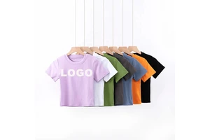 Wholesale Custom Summer New Slim-fit Small Round Neck Exposed Umbilical Short clear Solid Color Bottom Shirt Women's T-shirt