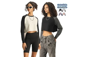 420 Gsm French Terry Fabric Crop top Women T Shirt High Quality Young Girls Long Sleeve Crop top
