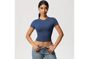 Women's Casual Comfortable Breathable Yoga Top Quick-Dry Pilates Sports T-Shirt Versatile Short Sleeve Patchwork Design Seamless