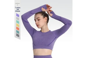 Seamless Yoga Clothes Active Wear Woman Nylon Solid Yoga Long Sleeve Crop Tops Quick Dry Fitness Sports Yoga Tops for Women