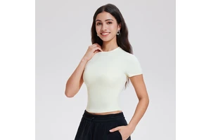 Summer Female Skinny Crop Top Shirts Naked Feeling Slim Fit Sexy Short Sleeve T-Shirt Blank Plain Yoga T-Shirt Size Sexy