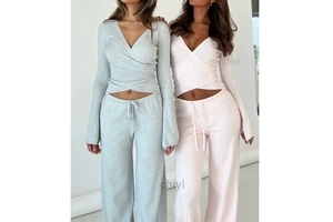 Women's OEM Tops Casual V Neck Sexy Long Sleeve Crop Top Yoga Customized Workout Blouse Women Sweatshirt