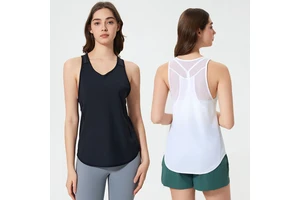 Manufacturer Wholesale Summer Breathable Loose V Neck Tank Top Yoga Gym Fitness Active Top for Women
