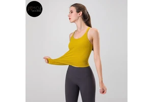 Women's Longline Compression Tank Top Breathable Plus Size Workout Top with Built-In Bra & Cross Back for Yoga & Sports