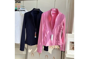 Women's Nylon Slim-Fit High Neck Sports Coat Breathable Front Yoga Top for Fitness Workout Thickened Sports Finger Coat