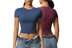 Summer Popular Tight Sportswear Round Neck Skinny Gym Slim Fit T Shirt for Women Short Sleeve Yoga Wrap Custom Crop Top