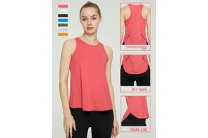 Quick-dry Sleeveless Tank Top Slit Loose Fit Running Women's Beautiful Back Design Summer Fitness Yoga Sports Top