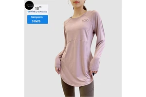 Plus Size Women's Longline T-Shirt-Sculpted Back Yoga Top with Breathable Fabric for Running & Workouts High Quality Custom Tee