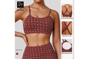 High-Elastic Lady Custom Foil Polka Dots Adjustable Sports Yoga Fitness High Quality Gym Workout Bra With Breast Pads For Women