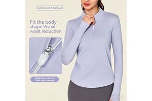 JCX Women's Yoga Wear Long-Sleeve Top with Reflective Strips Half-Zip Sports Top Waist-Cinching Slimming Running and Fitness Top