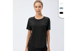 Lightweight Short Sleeve Sports T-shirts For Women With Custom Logo Yoga Tops Loose Fit Solid Color T Shirt