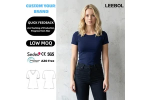 Navy Elastic Plain Round O Neck Slim Fit Crop Hollow Out Custom Graphic Printing Women 180G T-Shirts for Ladies