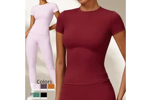 Quick-Drying Short Sleeves T-Shirt for Women Round Neck Fitness Top Blouse for Outdoor Running Sports Breathable Yoga Shirts