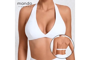 Mando Women's Deep V Halter Neck Sports Bra Supportive Comfortable Elastic Lightweight Yoga Fitness Gym Stock Availability Nylon