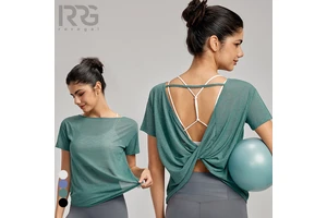 Roregal Twist Back Lightweight Casual Short Sleeve Girl Beautiful Running Yoga Top Breathable Fitness Sports Shirts