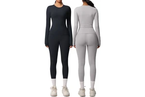 Hot Sale Buttery Soft Breathable Long Sleeve Yoga Sets Four Way Stretch Womens Activewear High Quality Tops Elastic Waist Top