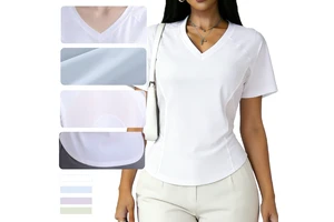 Women's Lightweight Summer Sports T-Shirt New Style Breathable V-neck Four-Way Stretch Short Sleeve Fitness Yoga Wear Front Mesh