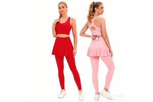 2026 Spring/Summer Solid Women's Yoga Suit 2-Piece Set Outdoor Running Sports Fitness Vest Quick-Drying High-Waisted Shark Waist