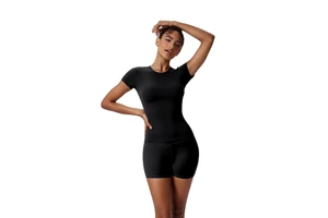 Women's Spandex Short-Sleeve Waist-Cinching Stretchy Quick-Drying Form-Fitting Crew Neck Yoga Wear Sassy Gym Top