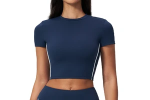 Women's Summer Yoga T-shirt Pilates Fitness Short-sleeved Tight Spandex/Nylon Four-Way Stretch Lightweight Quick-drying Sports
