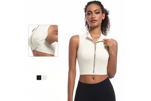 New Design High Neck Zipper Double Layer Tight High Strength Shockproof Vest Outdoor Fitness Gym Women Yoga Tank Top