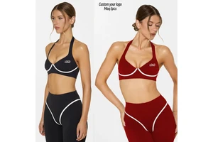 Aoyema Women Sportswear Yoga Vest Solid Hanging Neck Chest Pad Bra Elastic Breathable Quick-drying Running Fitness Sets
