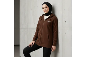 Muslim Women Plus Size Long Hooded Zip Activewear Jacket Eco-Friendly Breathable Modest Sportswear Loose Outer Layer Gym