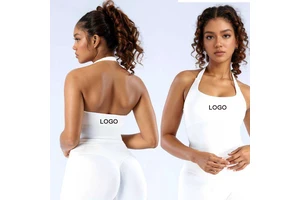 Custom Women's Yoga Bra Padds Cross-Border Seamless Spandex/Nylon Solid Backless Halter-Neck Sports Vest Body-Shaping Sport Top