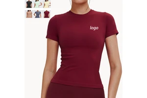 Seamless Yoga Short Sleeve Round Neck Comfortable Sports Tight-Fitting Yoga T-Shirt Outdoor Running Sports Top