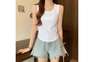 Women Short Sleeve Top Solid Slim Fit Crew Neck Tee Basic Skinny Ribbed Tight Casual Workout Yoga Tank