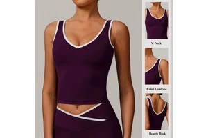Women's New Fashion V-Neck Seamless Breathable Halter Yoga Tank Top High for Impact Eco-Friendly Four-Way Stretch XL Lightweight