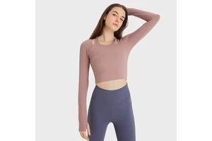 Wholesale Yoga Tops With Gym Women Long Sleeve Quick Dry Sports Shirts With Chest Pad Exercise Fitness Training Yoga Clothes
