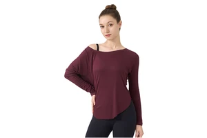 Outdoor Sport Daily Wear Casual Off Shoulder Cuff Loose Fit Comfortable Yoga Clothes Longsleeve Top for Women