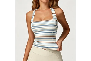 Workout All-Over Stripes Print Contrasting Colors Leisurewear High Elasticity Gym Pilates Yoga Fitness Wearing tank Top