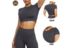 Women's Yoga Tight Short Sleeve Running Shirts Gym Workout Tank Tops Woman Gym Wear Top Crop Top