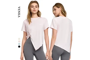 Female Gym Wear Loose Split Lightweight Running Short Sleeve Top Sports Fitness Women Breathable Solid Color Yoga T-Shirt Tops
