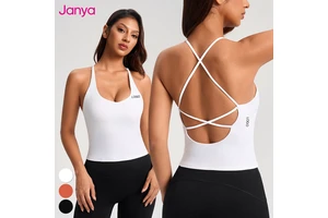 Janya Breathable Moisture-wicking Active Gym Clothing Sleeveless Cross Back Sports Tops Sexy V Neckline Fitness Yoga Tank Top