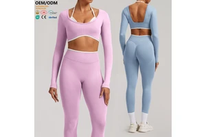 XW-3006 Solid Color Moisture Wicking Long Sleeves Gym Clothing Activewear Fitness Breathable Custom Yoga Women's Sports Top