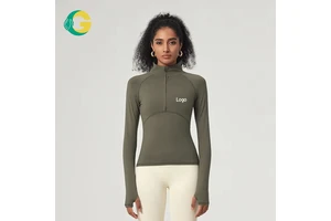 Slimming Half Zipper Front Women's Sports Jackets Lightweight Athletic Long Sleeve Sweat-Wicking Elastic Yoga Tops Training