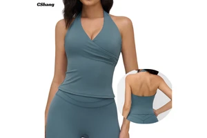 Women's Tank Top V-Neck Four-Way Stretch Quick-Drying Sweat-Wicking Breathable Lightweight Skinny Fit Sportswear for Pilates