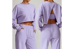 DTL-DWY8900 Women's Round Neck Sweatshirts, T-shirts, Sports Crop Tops, Yoga and Running Loose-fitting Long-sleeved Tops