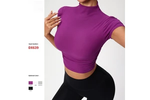 Half High Collar Yoga Tops High Elasticity Twist Side Custom Tank Top Gym Fitness Athletic Short Sleeve Top