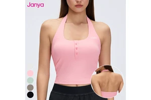 Janya Custom Logo Breathable Four-Way Stretch Gym Sports Athletic Tops Workout Training Vest Backless Ribbed Yoga Tank Top Women