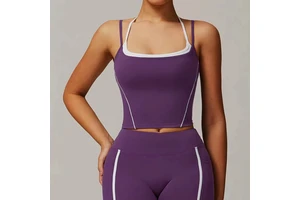Women Halter Square Neck Sports Tank Top with Built in Bra High Elastic Quick Dry Breathable Yoga Gym Workout Crop Top