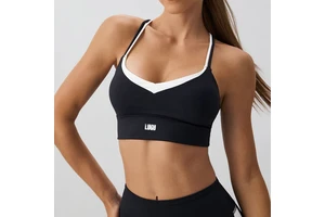 OEM Custom Manufacturers Strap V Neckline Cross Back Contrast Trim Mid-Support Workout Fitness Gym Sports Bra for Women