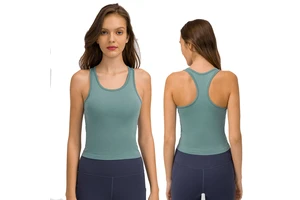 Women's Yoga Vest Sports Top with Chest Pad I-Back Breathable Lightweight Plus Size V-Neck Skinny Fit