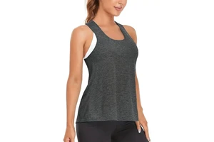 Women's 230GSM Knitted Fabric Tank Top Anti-Slip Racerback Yoga Vest with 4-Way Stretch Cross Training Short Length